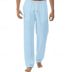 Men's Linen Pants Trousers Summer Pants Pocket Drawstring Elastic Waist Plain Comfort Breathable Vacation Daily Holiday Fashion Classic Style Black White Micro-elastic