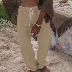 Men's Linen Pants Trousers Summer Pants Pocket Drawstring Elastic Waist Plain Comfort Breathable Vacation Daily Holiday Fashion Classic Style Black White Micro-elastic