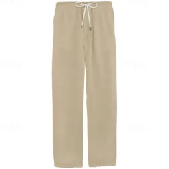 Men's Linen Pants Trousers Summer Pants Pocket Drawstring Elastic Waist Plain Comfort Breathable Vacation Daily Holiday Fashion Classic Style Black White Micro-elastic