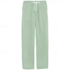 Men's Linen Pants Trousers Summer Pants Pocket Drawstring Elastic Waist Plain Comfort Breathable Vacation Daily Holiday Fashion Classic Style Black White Micro-elastic