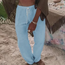 Men's Linen Pants Trousers Summer Pants Pocket Drawstring Elastic Waist Plain Comfort Breathable Vacation Daily Holiday Fashion Classic Style Black White Micro-elastic