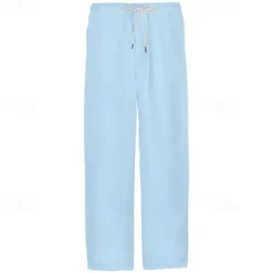 Men's Linen Pants Trousers Summer Pants Pocket Drawstring Elastic Waist Plain Comfort Breathable Vacation Daily Holiday Fashion Classic Style Black White Micro-elastic