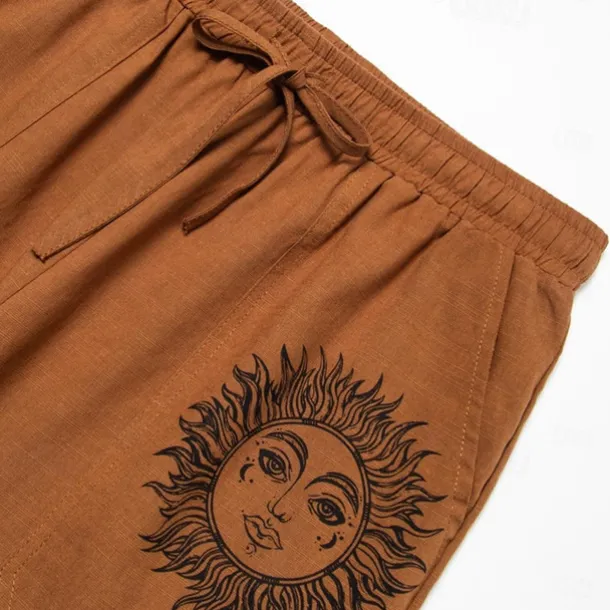 Men's Linen Pants Trousers Summer Pants Baggy Pants Beach Pants Elastic Waist Drawstring Straight Leg Graphic Sun Soft Outdoor Full Length Outdoor Home Casual Fashion Streetwear Light gray+blue Light