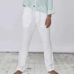 Men's Linen Pants Trousers Summer Pants Pocket Plain Comfort Breathable Daily Casual Black White