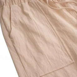 Men's Linen Pants Trousers Summer Pants Beach Pants Pocket Drawstring Elastic Waistband Plain Comfort Breathable Full Length Daily Streetwear Fashion Casual / Sporty Loose Fit Dark Khaki Black