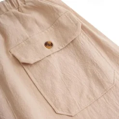 Men's Linen Pants Trousers Summer Pants Beach Pants Pocket Drawstring Elastic Waistband Plain Comfort Breathable Full Length Daily Streetwear Fashion Casual / Sporty Loose Fit Dark Khaki Black