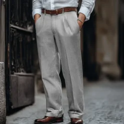 Men's Linen Pants Trousers Summer Pants Pleated Pants Dress Slacks Front Pocket Straight Leg Plain Comfort Breathable Business Casual Daily Fashion Basic Black White