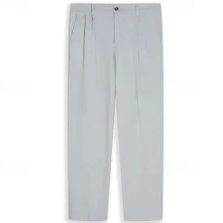 Men's Linen Pants Trousers Summer Pants Pleated Pants Dress Slacks Front Pocket Straight Leg Plain Comfort Breathable Business Casual Daily Fashion Basic Black White