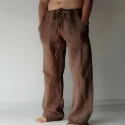 Men's Linen Pants Trousers Summer Pants Beach Pants Pocket Drawstring Elastic Waist Plain Daily Streetwear Fashion Casual Black White