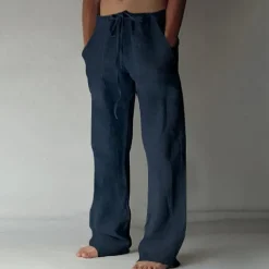 Men's Linen Pants Trousers Summer Pants Beach Pants Pocket Drawstring Elastic Waist Plain Daily Streetwear Fashion Casual Black White