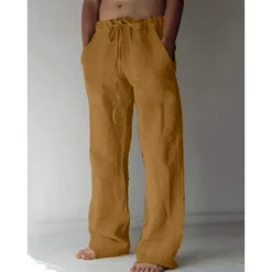 Men's Linen Pants Trousers Summer Pants Beach Pants Pocket Drawstring Elastic Waist Plain Daily Streetwear Fashion Casual Black White