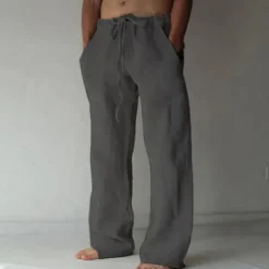 Men's Linen Pants Trousers Summer Pants Beach Pants Pocket Drawstring Elastic Waist Plain Daily Streetwear Fashion Casual Black White