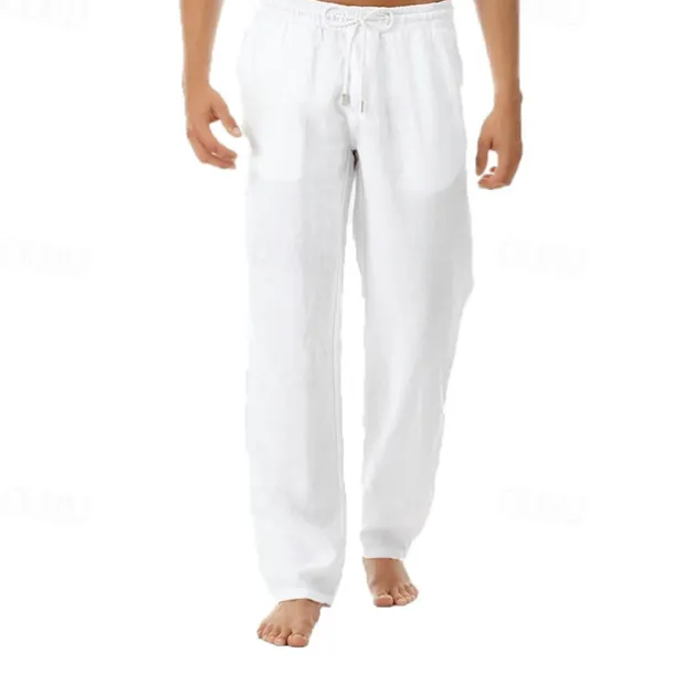 Men's Linen Pants Trousers Summer Pants Beach Pants Pocket Drawstring Elastic Waist Plain Comfort Breathable Vacation Daily Holiday Hawaiian Boho Black White