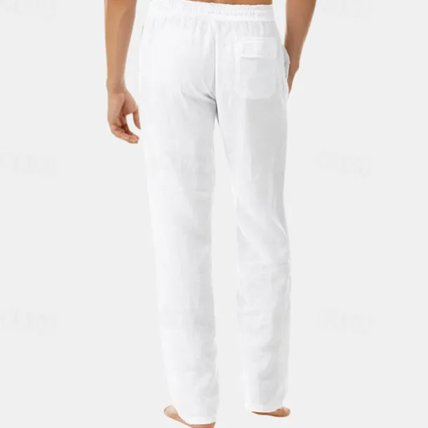 Men's Linen Pants Trousers Summer Pants Beach Pants Pocket Drawstring Elastic Waist Plain Comfort Breathable Vacation Daily Holiday Hawaiian Boho Black White
