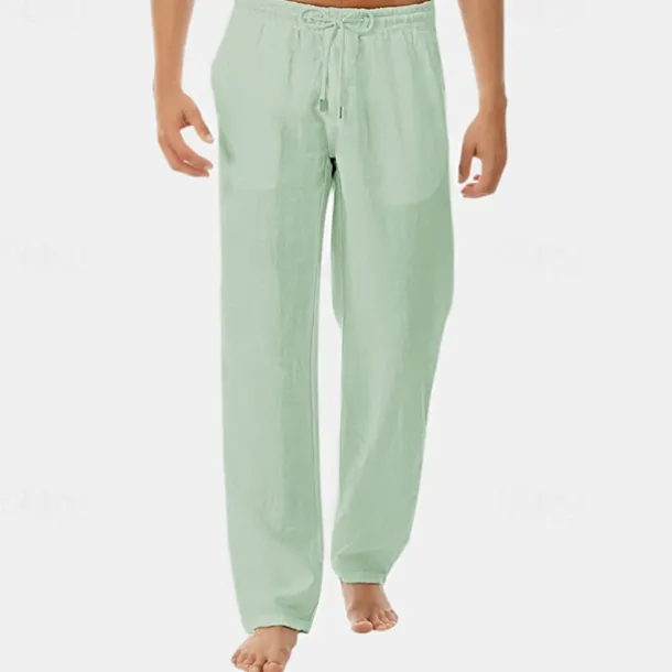 Men's Linen Pants Trousers Summer Pants Beach Pants Pocket Drawstring Elastic Waist Plain Comfort Breathable Vacation Daily Holiday Hawaiian Boho Black White