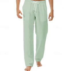Men's Linen Pants Trousers Summer Pants Beach Pants Pocket Drawstring Elastic Waist Plain Comfort Breathable Vacation Daily Holiday Hawaiian Boho Black White
