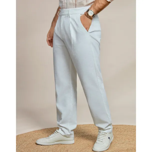 Men's Linen Pants Trousers Summer Pants Front Pocket Straight Leg Plain Comfort Breathable Casual Daily Holiday Fashion Basic White