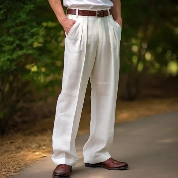 Men's Linen Pants Trousers Summer Pants Front Pocket Pleats Straight Leg Plain Comfort Breathable Casual Daily Holiday Fashion Basic Black White