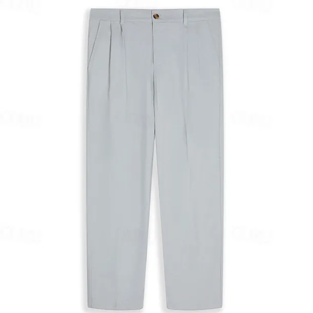 Men's Linen Pants Trousers Summer Pants Front Pocket Pleats Straight Leg Plain Comfort Breathable Casual Daily Holiday Fashion Basic Black White