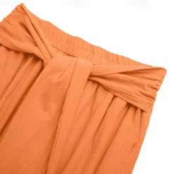 Men's Linen Pants Trousers Summer Pants Drawstring Elastic Waist Wide Leg Plain Comfort Breathable Full Length Casual Daily Holiday Fashion Classic Style Pumpkin White Micro-elastic