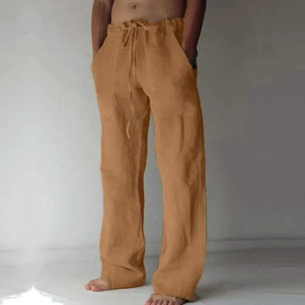 Men's Linen Pants Trousers Summer Pants Pocket Drawstring Plain Comfort Breathable Full Length Yoga Casual Daily Basic Straight Loose Fit Black White Micro-elastic