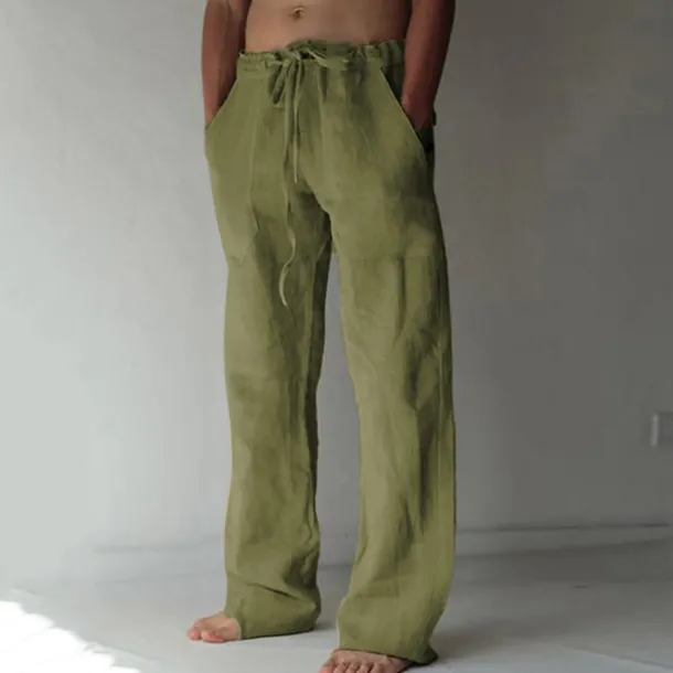 Men's Linen Pants Trousers Summer Pants Pocket Drawstring Plain Comfort Breathable Full Length Yoga Casual Daily Basic Straight Loose Fit Black White Micro-elastic