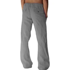 Men's Linen Pants Trousers Summer Pants Pocket Drawstring Plain Comfort Breathable Full Length Yoga Casual Daily Basic Straight Loose Fit Black White Micro-elastic