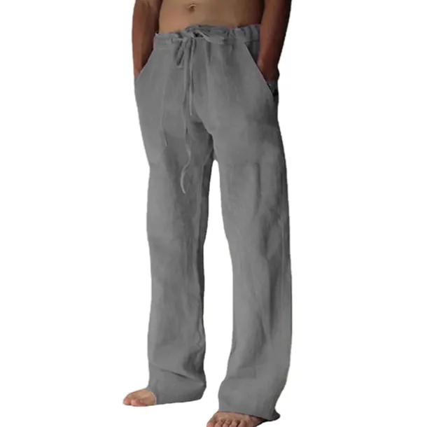 Men's Linen Pants Trousers Summer Pants Pocket Drawstring Plain Comfort Breathable Full Length Yoga Casual Daily Basic Straight Loose Fit Black White Micro-elastic