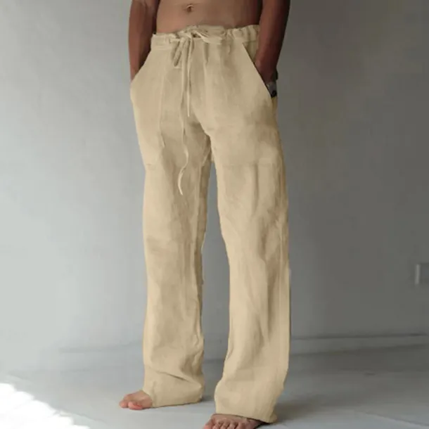 Men's Linen Pants Trousers Summer Pants Pocket Drawstring Plain Comfort Breathable Full Length Yoga Casual Daily Basic Straight Loose Fit Black White Micro-elastic