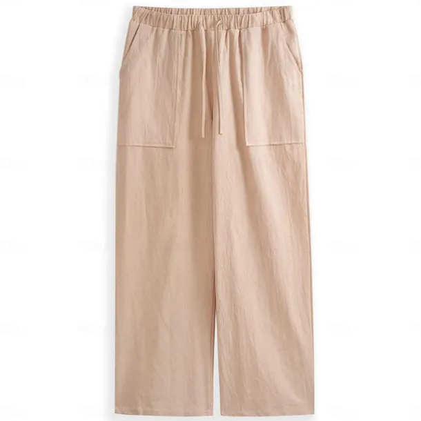 Men's Linen Pants Trousers Summer Pants Pocket Drawstring Plain Comfort Breathable Full Length Yoga Casual Daily Basic Straight Loose Fit Black White Micro-elastic