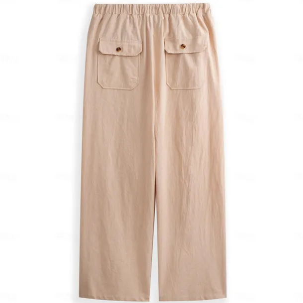 Men's Linen Pants Trousers Summer Pants Pocket Drawstring Plain Comfort Breathable Full Length Yoga Casual Daily Basic Straight Loose Fit Black White Micro-elastic