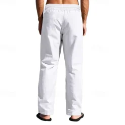 Men's Linen Pants Trousers Summer Pants Beach Pants Pocket Drawstring Elastic Waist Plain Comfort Breathable Vacation Daily Holiday Hawaiian Boho Black White