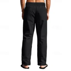Men's Linen Pants Trousers Summer Pants Beach Pants Pocket Drawstring Elastic Waist Plain Comfort Breathable Vacation Daily Holiday Hawaiian Boho Black White
