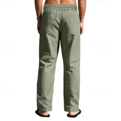 Men's Linen Pants Trousers Summer Pants Beach Pants Pocket Drawstring Elastic Waist Plain Comfort Breathable Vacation Daily Holiday Hawaiian Boho Black White