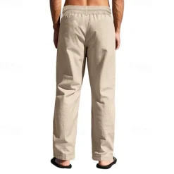 Men's Linen Pants Trousers Summer Pants Beach Pants Pocket Drawstring Elastic Waist Plain Comfort Breathable Vacation Daily Holiday Hawaiian Boho Black White