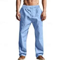 Men's Linen Pants Trousers Summer Pants Beach Pants Pocket Drawstring Elastic Waist Plain Comfort Breathable Vacation Daily Holiday Hawaiian Boho Black White
