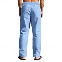 Men's Linen Pants Trousers Summer Pants Beach Pants Pocket Drawstring Elastic Waist Plain Comfort Breathable Vacation Daily Holiday Hawaiian Boho Black White