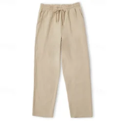 Men's Linen Pants Trousers Summer Pants Beach Pants Drawstring Elastic Waist Straight Leg Plain Comfort Breathable Casual Daily Holiday Fashion Classic Style Light Khaki Black