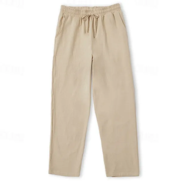 Men's Linen Pants Trousers Summer Pants Beach Pants Drawstring Elastic Waist Straight Leg Plain Comfort Breathable Casual Daily Holiday Fashion Classic Style Light Khaki Black