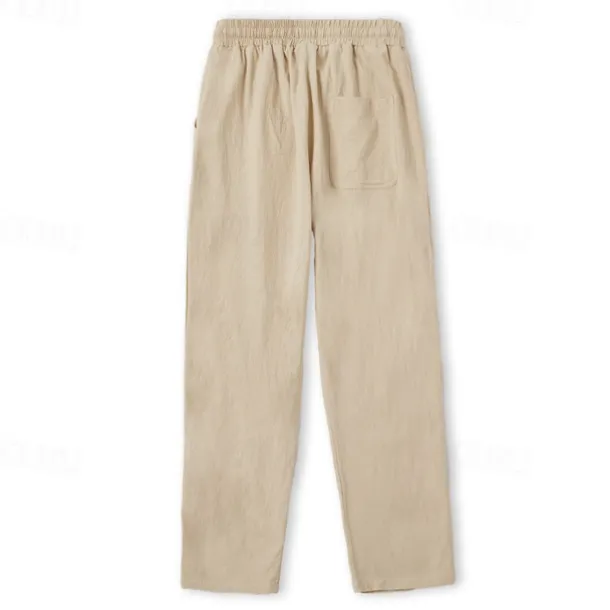Men's Linen Pants Trousers Summer Pants Beach Pants Drawstring Elastic Waist Straight Leg Plain Comfort Breathable Casual Daily Holiday Fashion Classic Style Light Khaki Black