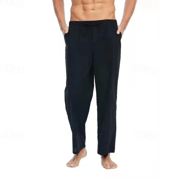 Men's Linen Pants Trousers Summer Pants Beach Pants Pocket Drawstring Elastic Waist Plain Comfort Breathable Daily Holiday Vacation Hawaiian Boho Black White