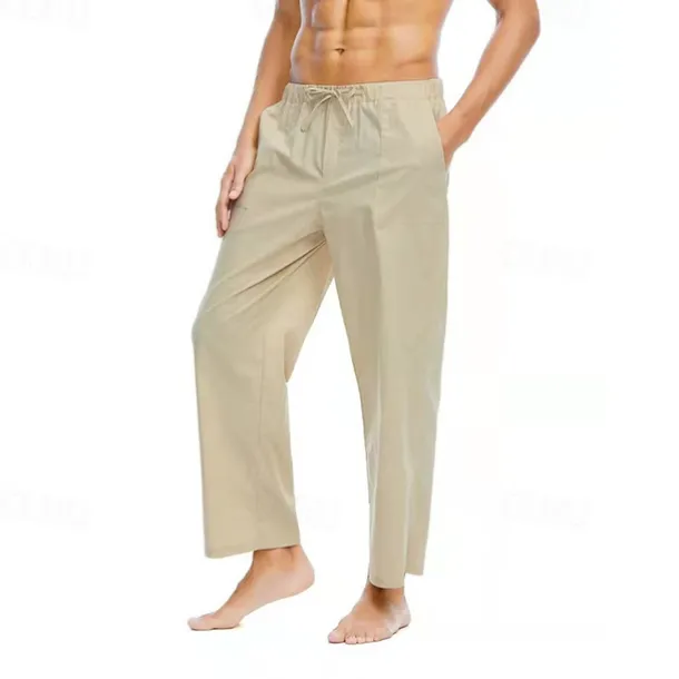 Men's Linen Pants Trousers Summer Pants Beach Pants Pocket Drawstring Elastic Waist Plain Comfort Breathable Daily Holiday Vacation Hawaiian Boho Black White