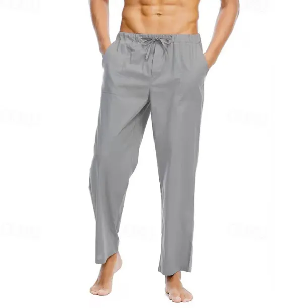 Men's Linen Pants Trousers Summer Pants Beach Pants Pocket Drawstring Elastic Waist Plain Comfort Breathable Daily Holiday Vacation Hawaiian Boho Black White