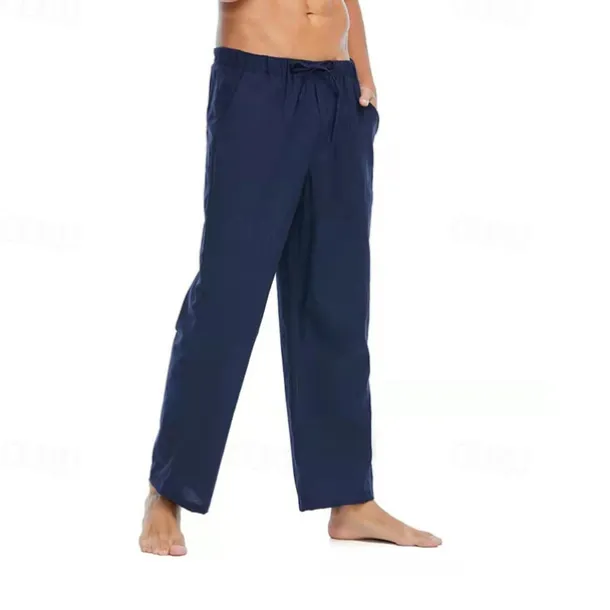 Men's Linen Pants Trousers Summer Pants Beach Pants Pocket Drawstring Elastic Waist Plain Comfort Breathable Daily Holiday Vacation Hawaiian Boho Black White