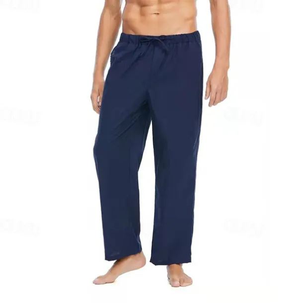 Men's Linen Pants Trousers Summer Pants Beach Pants Pocket Drawstring Elastic Waist Plain Comfort Breathable Daily Holiday Vacation Hawaiian Boho Black White