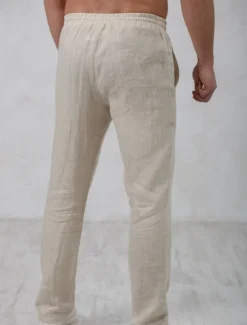 Men's Linen Pants Trousers Summer Pants Beach Pants Drawstring Elastic Waist Straight Leg Plain Comfort Outdoor Casual Daily Streetwear Stylish Navy Blue Green