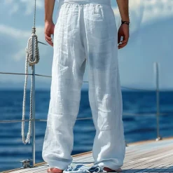 Men's Linen Pants Trousers Summer Pants Beach Pants Drawstring Elastic Waist Print Graphic Comfort Daily Vacation Beach 20% Linen Vacation Fashion Blue Green