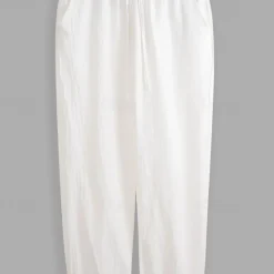 Men's Linen Pants Trousers Summer Pants Elastic Waist Straight Leg High Rise Solid Color Comfort Breathable Full Length Wedding Holiday Vacation Fashion Black White High Waist Inelastic