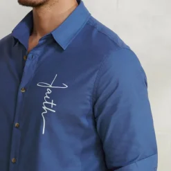 Men's Linen Shirt 55% Linen Print Shirt White Blue Long Sleeve Faith Lapel Spring & Fall Outdoor Daily Clothing Apparel