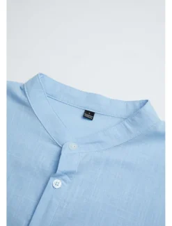 Men's Linen Shirt Band Collar Shirt Popover Shirt Casual Shirt Beach Shirt Plain Hawaiian Holiday Black White Pink Blue Long Sleeve Henley Spring & Summer Clothing Apparel